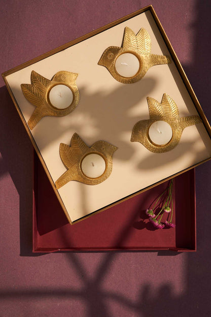 Brass Bird Tea Light Holder (Set of 2)