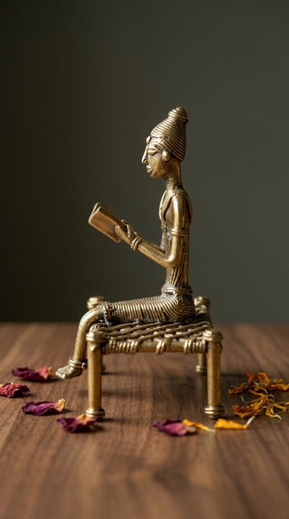 Dhokra Lady Reading on Charpai