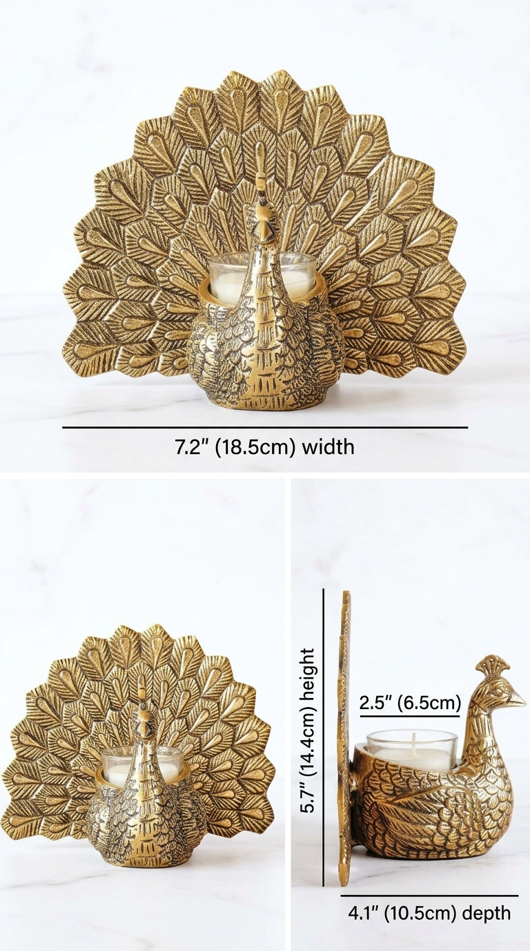 Brass Peacock Tealight Holder — Tealight Included