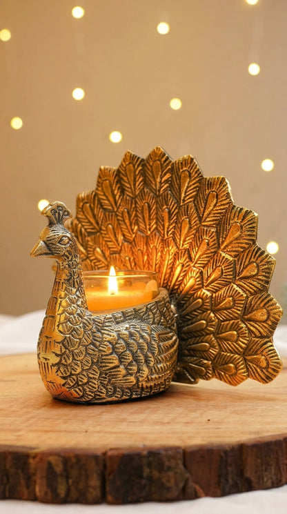 Brass Peacock Tealight Holder — Tealight Included