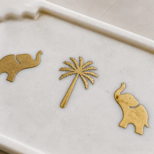 Marble Platter with Palm tree &amp; Elephant Inlay