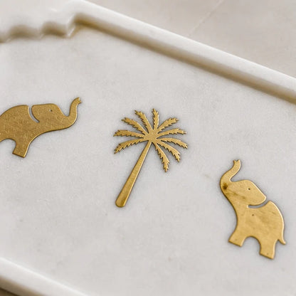 Marble Platter with Palm tree &amp; Elephant Inlay