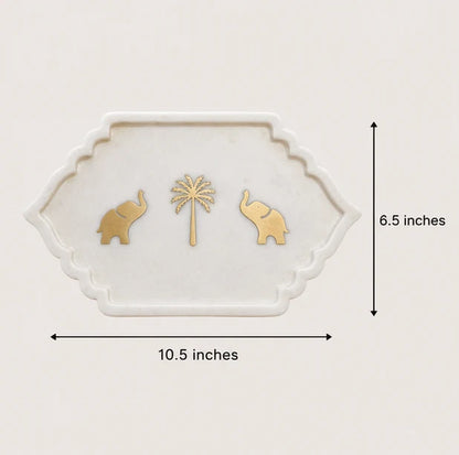 Marble Platter with Palm tree &amp; Elephant Inlay