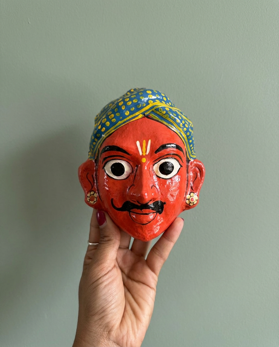 Cheriyal Mukhauta — Hand-Painted Wall Bust Pair (Medium)