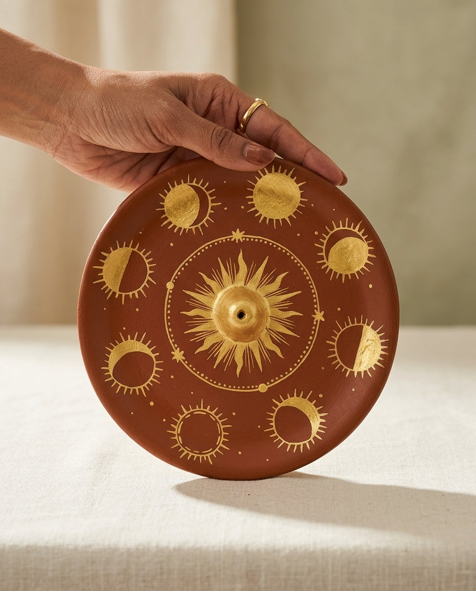 Sun &amp; Moon Terracotta Incense Holder &amp; Trinket Tray