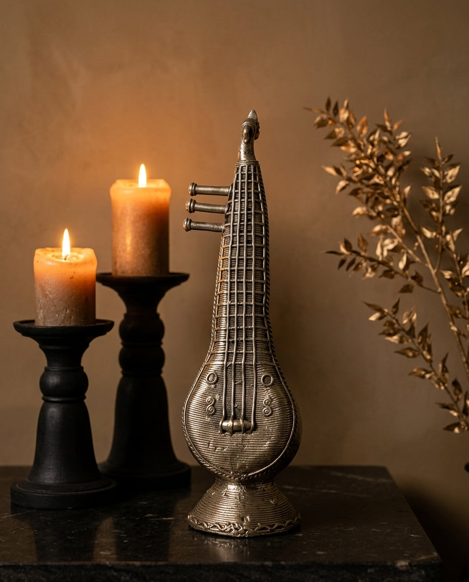 Dhokra Veena Sculpture — Large