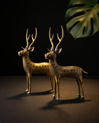 Dhokra Standing Deer Pair
