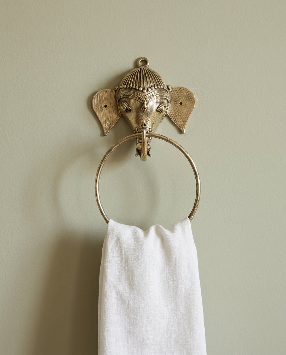 Dhokra Elephant Head Towel Ring