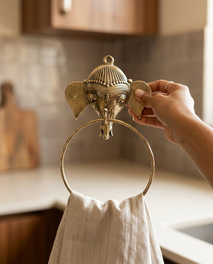 Dhokra Elephant Head Towel Ring