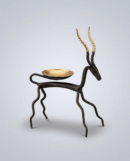 Wrought Iron Antelope Tealight Holder – Spiral Horn (Set of 2)