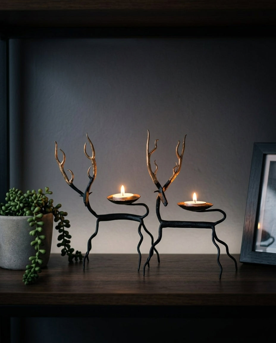 Wrought Iron Reindeer Tealight Holders (Set of 2)