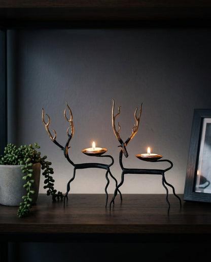 Wrought Iron Reindeer Tealight Holders (Set of 2)