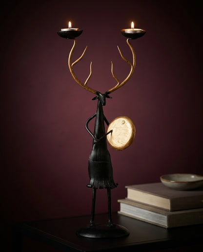 Wrought Iron Deer with Two Tea Lights  — Large