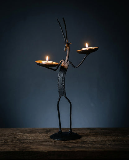 Wrought Iron Deer with Two Tea Lights