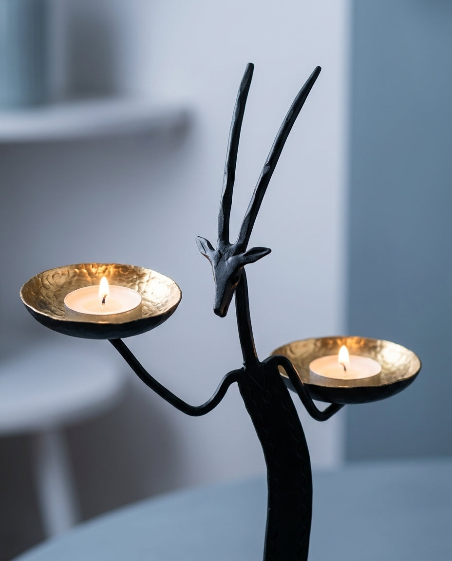 Wrought Iron Deer with Two Tea Lights
