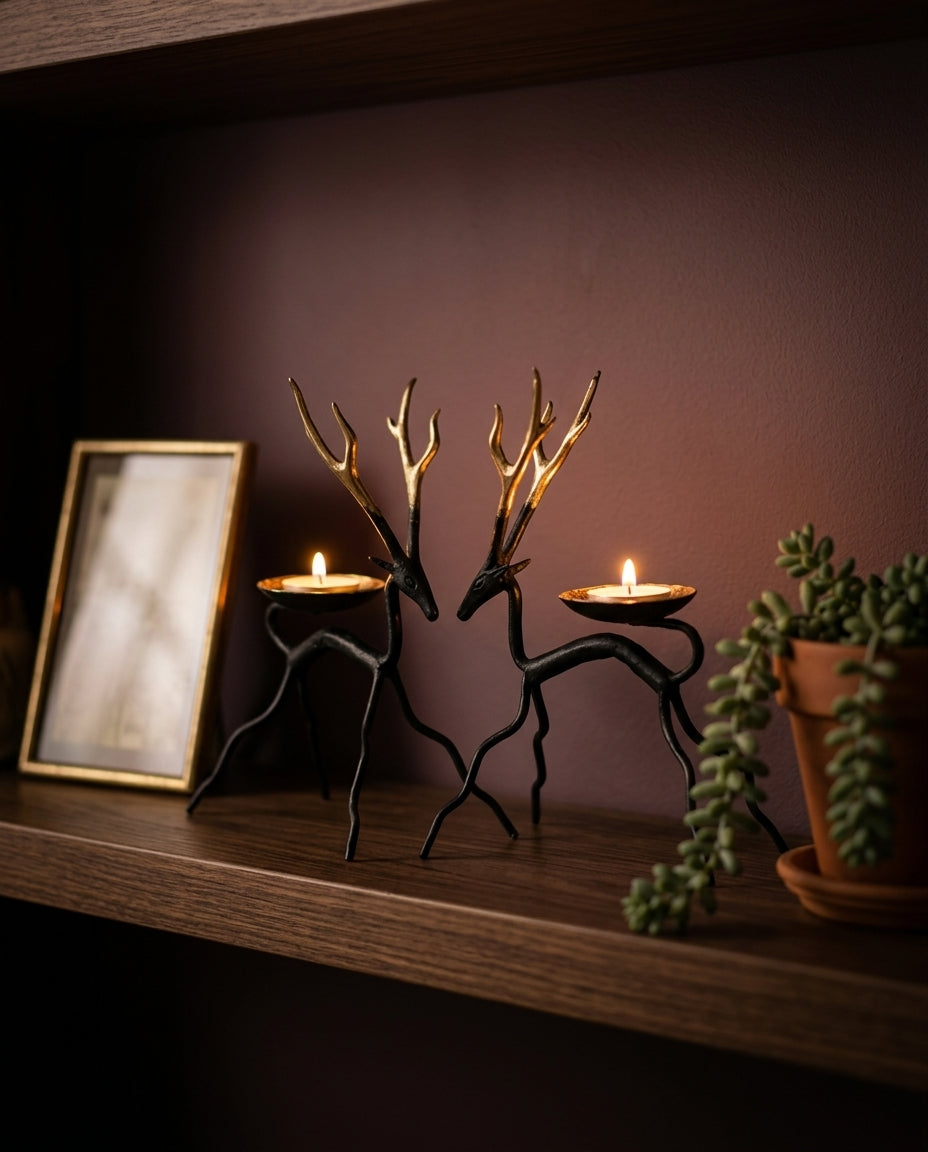 Wrought Iron Deer Tealight Holders (Set of 2)