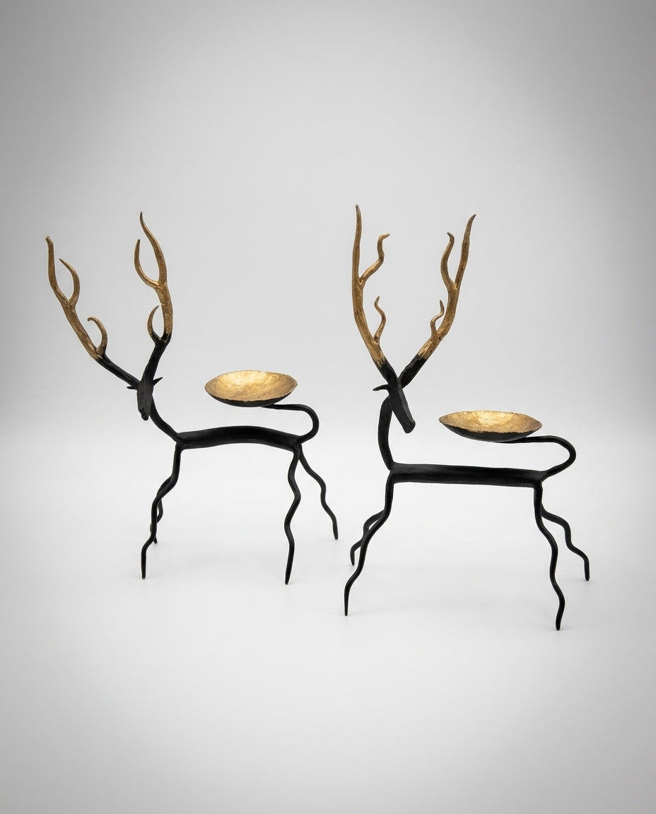 Wrought Iron Reindeer Tealight Holders (Set of 2)