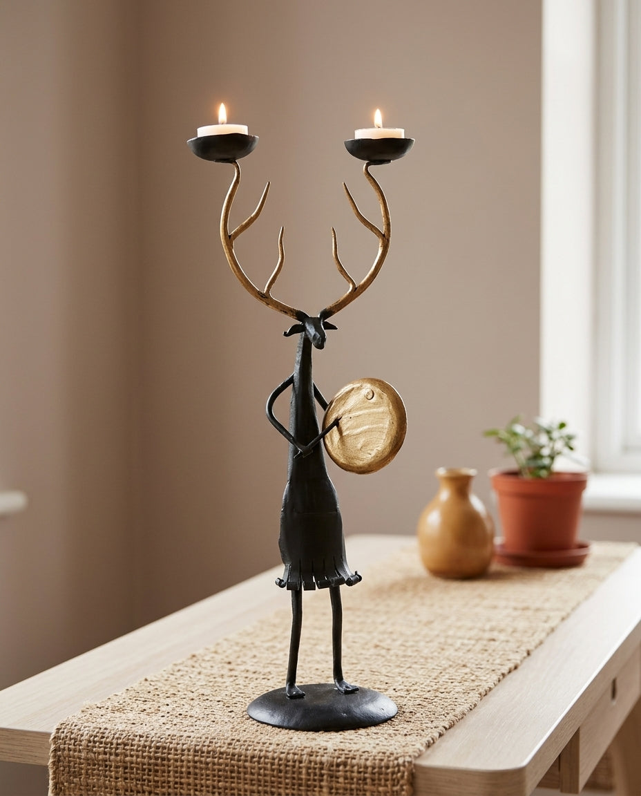 Wrought Iron Deer with Two Tea Lights  — Large