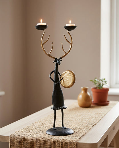 Wrought Iron Deer with Two Tea Lights  — Large