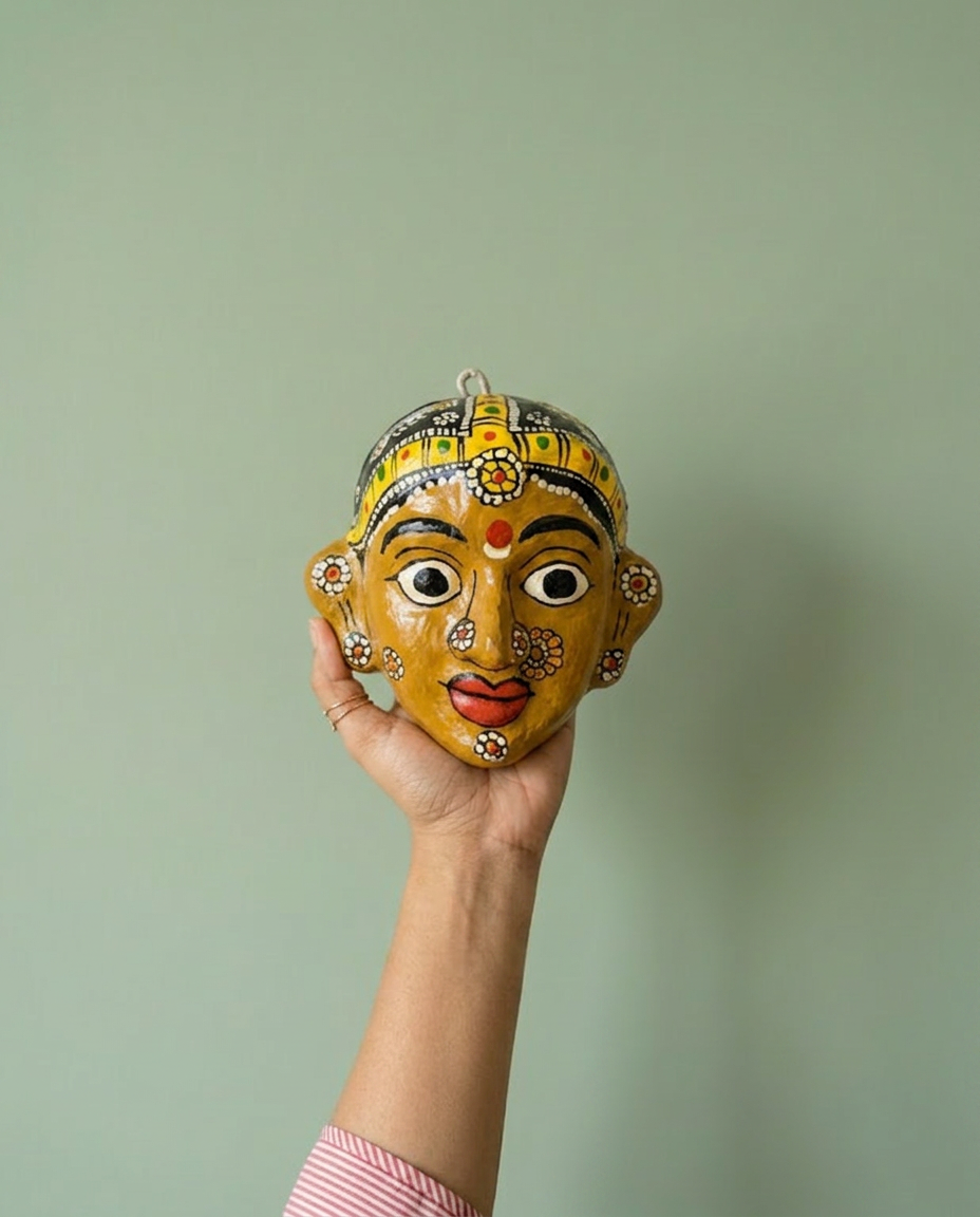 Cheriyal Mukhauta — Hand-Painted Wall Bust Pair (Medium)