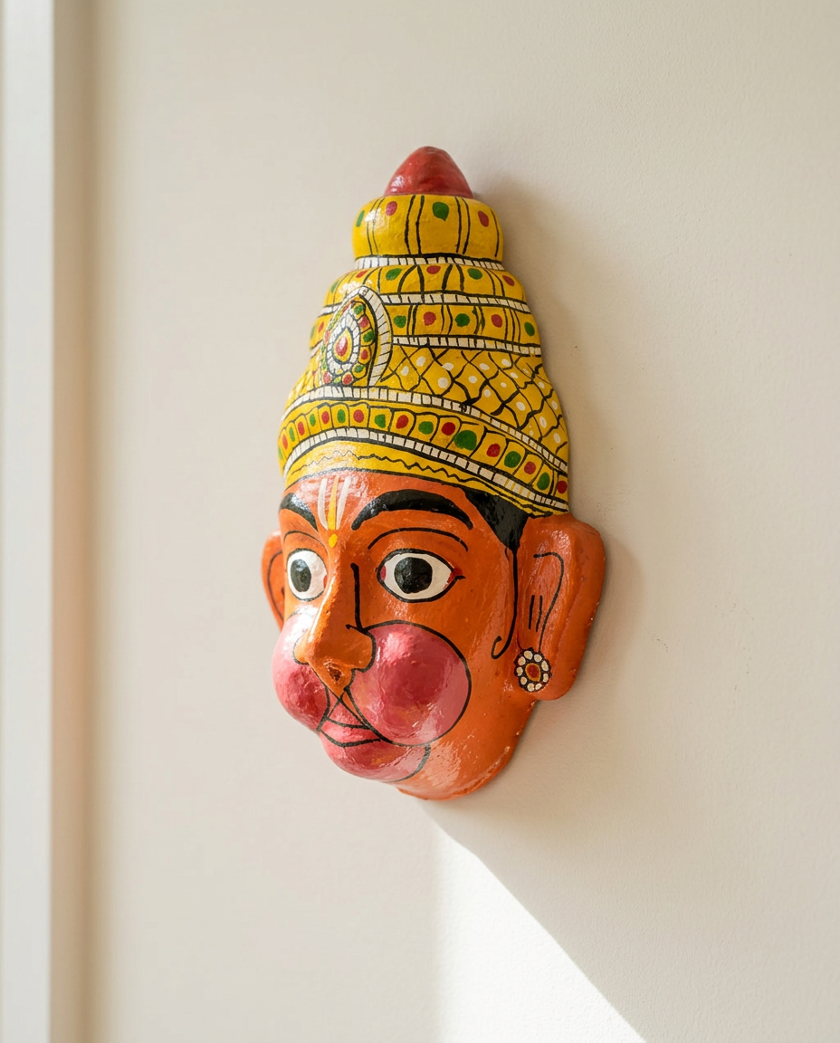 Cheriyal Hanuman Mukhauta — Hand-Painted Wall Bust