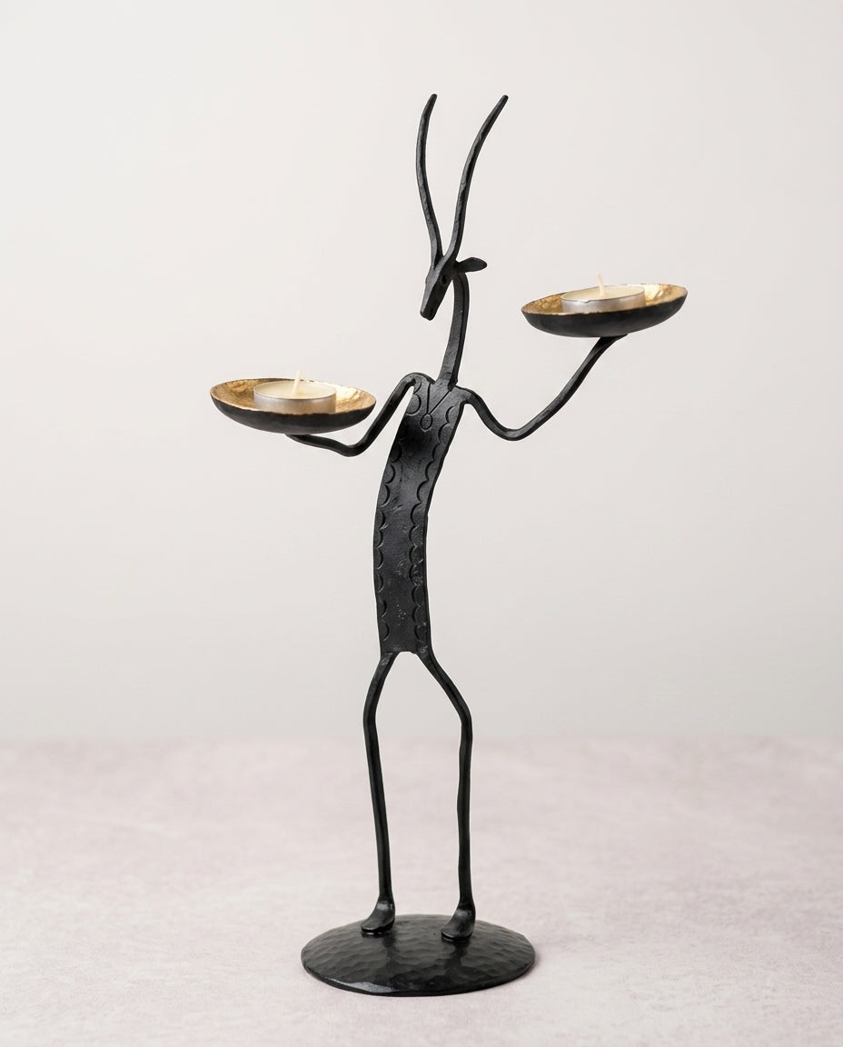 Wrought Iron Deer with Two Tea Lights