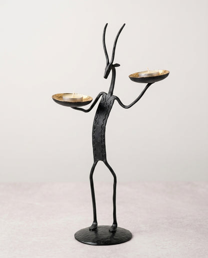 Wrought Iron Deer with Two Tea Lights