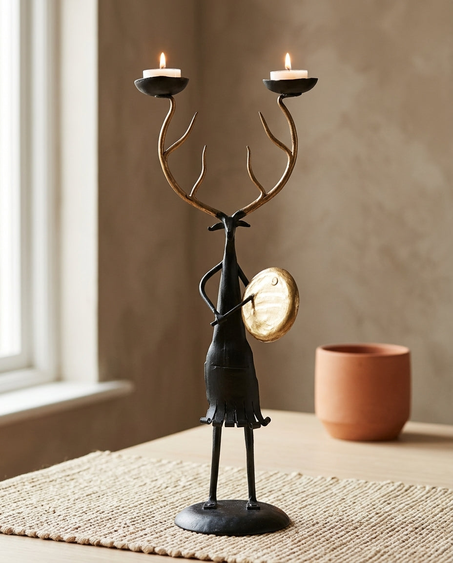 Wrought Iron Deer with Two Tea Lights  — Large