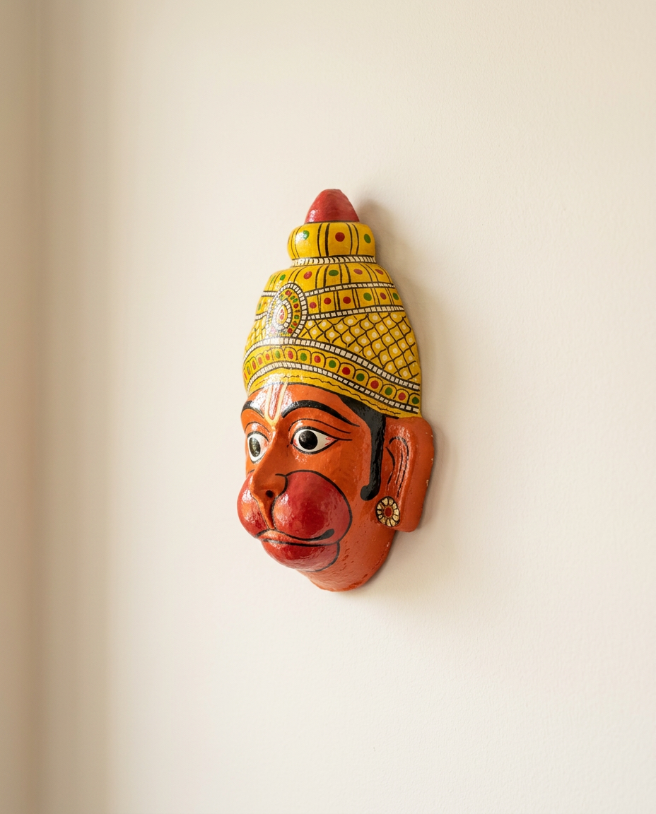 Cheriyal Hanuman Mukhauta — Hand-Painted Wall Bust