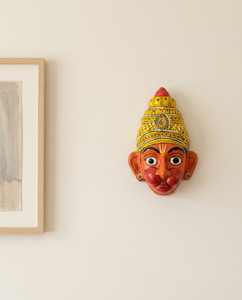 Cheriyal Hanuman Mukhauta — Hand-Painted Wall Bust