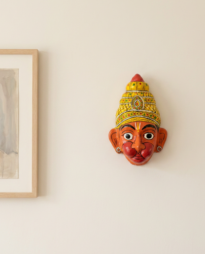 Cheriyal Hanuman Mukhauta — Hand-Painted Wall Bust