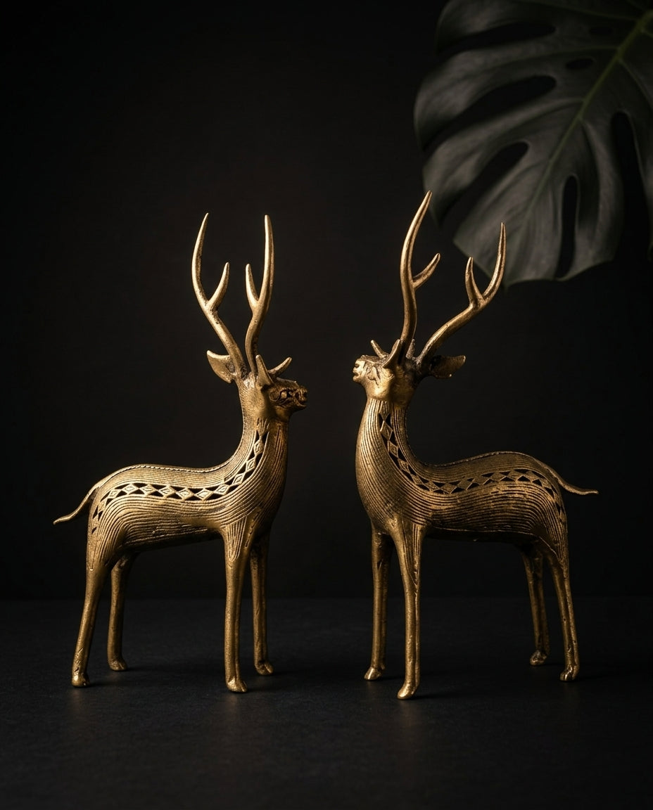 Dhokra Standing Deer Pair