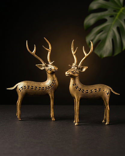Dhokra Standing Deer Pair