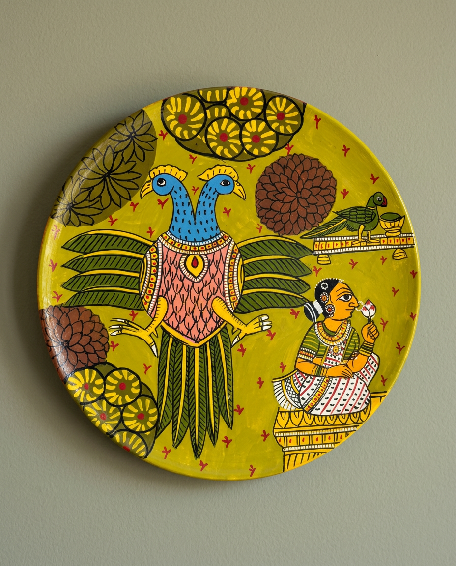 Cheriyal Wall Plate — The Two-Headed Peacock