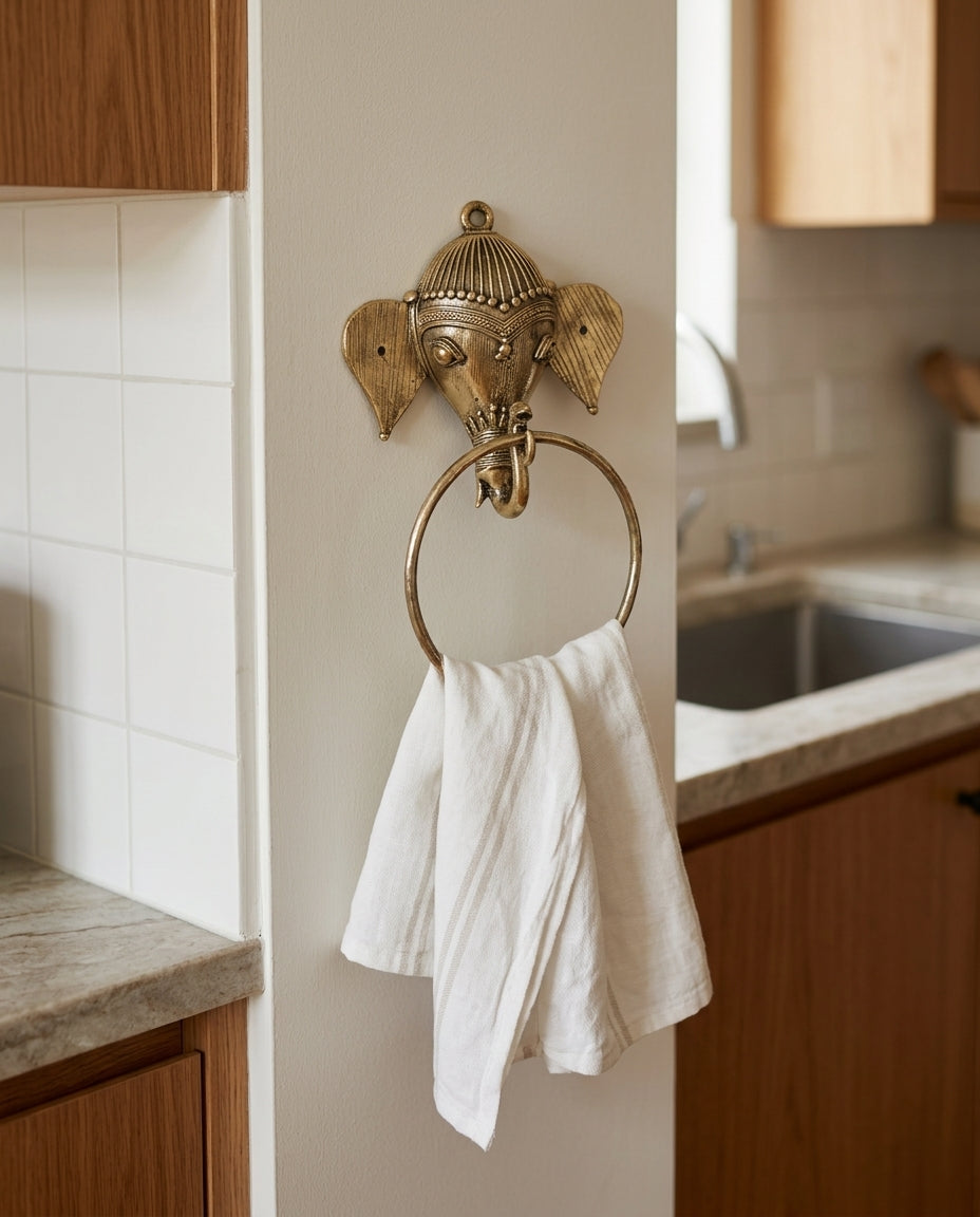 Dhokra Elephant Head Towel Ring