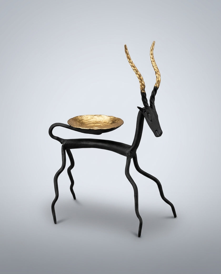 Wrought Iron Antelope Tealight Holder – Spiral Horn (Set of 2)