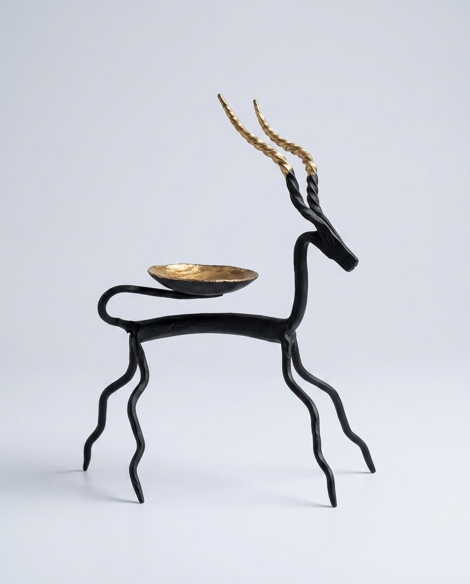 Wrought Iron Antelope Tealight Holder – Spiral Horn (Set of 2)