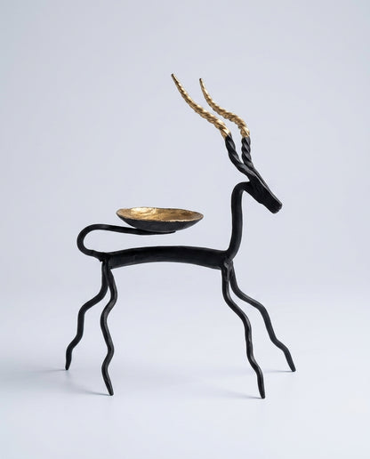 Wrought Iron Antelope Tealight Holder – Spiral Horn (Set of 2)