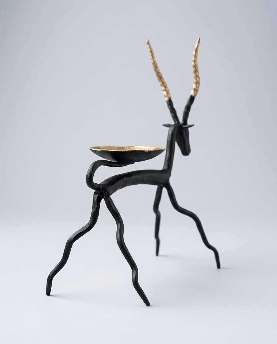 Wrought Iron Antelope Tealight Holder – Spiral Horn (Set of 2)
