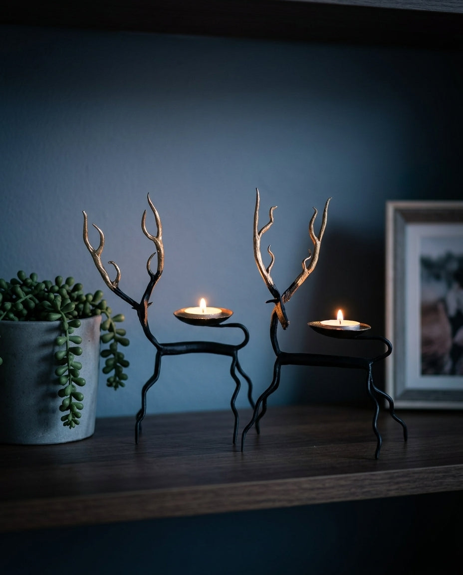Wrought Iron Reindeer Tealight Holders (Set of 2)