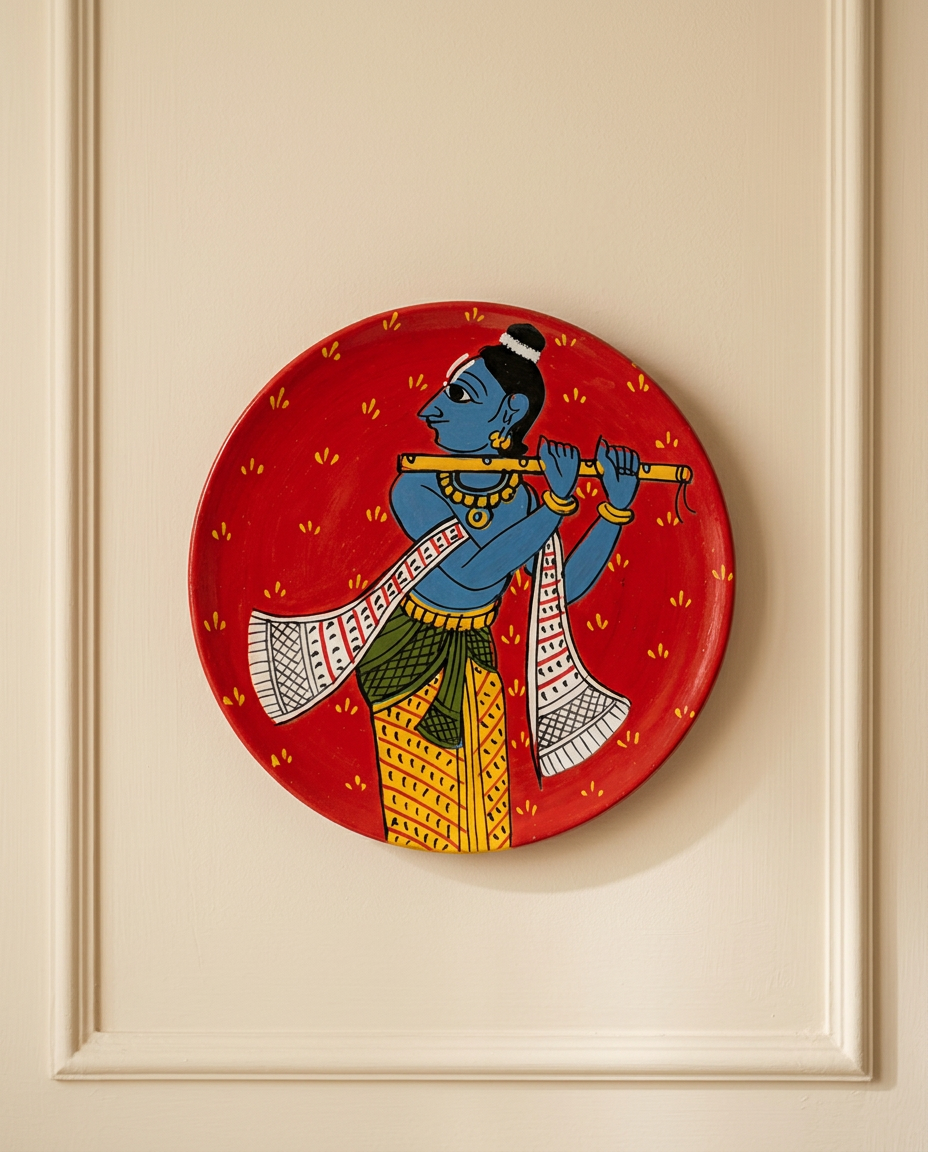 Cheriyal Wall Plate – Krishna with the Flute (Small)