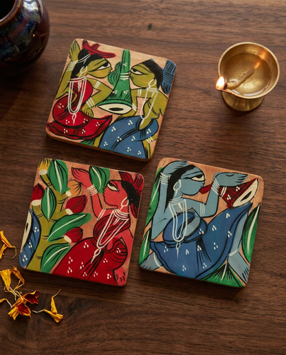 Handcrafted Bengal Pattachitra Coasters (Set of 3)