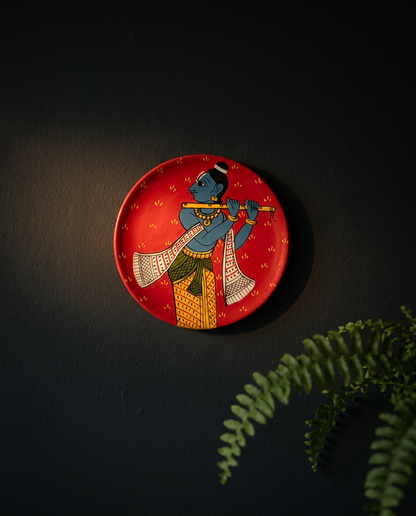 Cheriyal Wall Plate – Krishna with the Flute (Small)