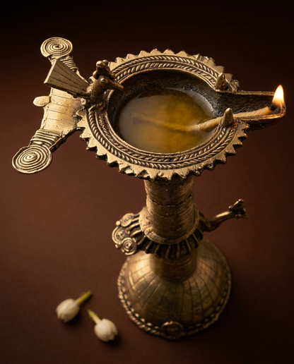 Dhokra Tall Twin-Bird Diya