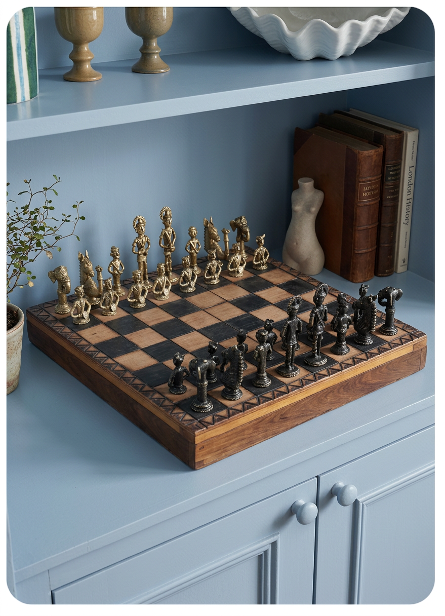 Tribal Chess Set — Dhokra Brass &amp; Pyrography Wood