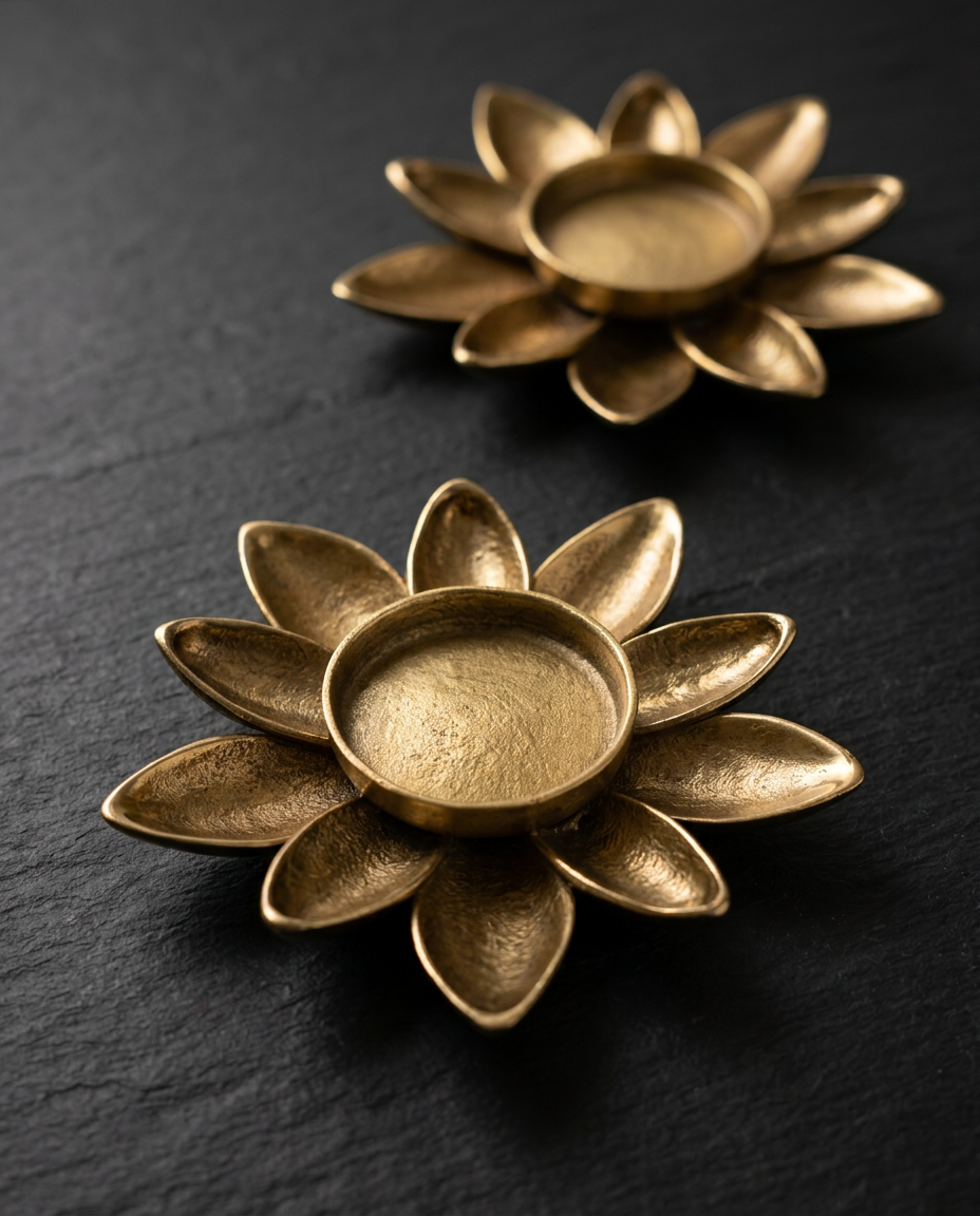 Lotus Bloom Brass Tealight Holder