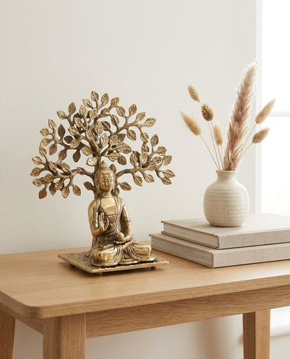 Buddha under Mahabodhi Tree brass Figurine