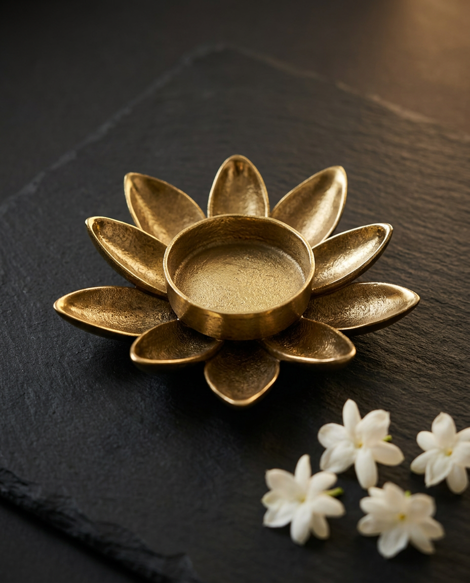 Lotus Bloom Brass Tealight Holder