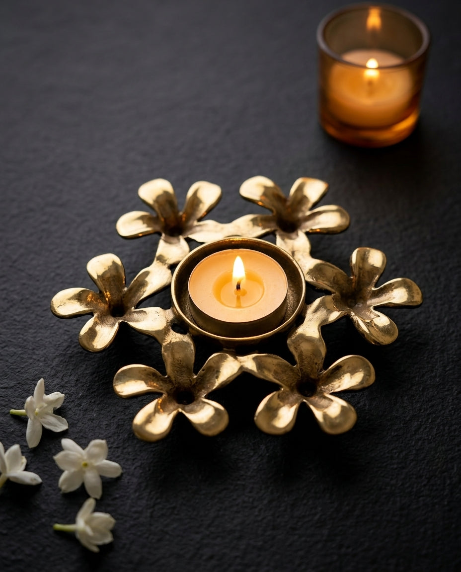 Champa Bloom Brass Tealight Holders