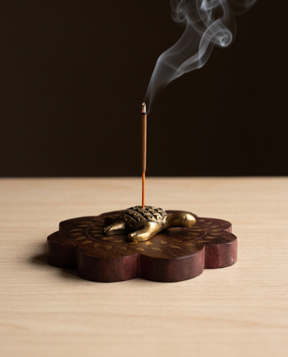 Turtle Brass &amp; Wood Incense Holder